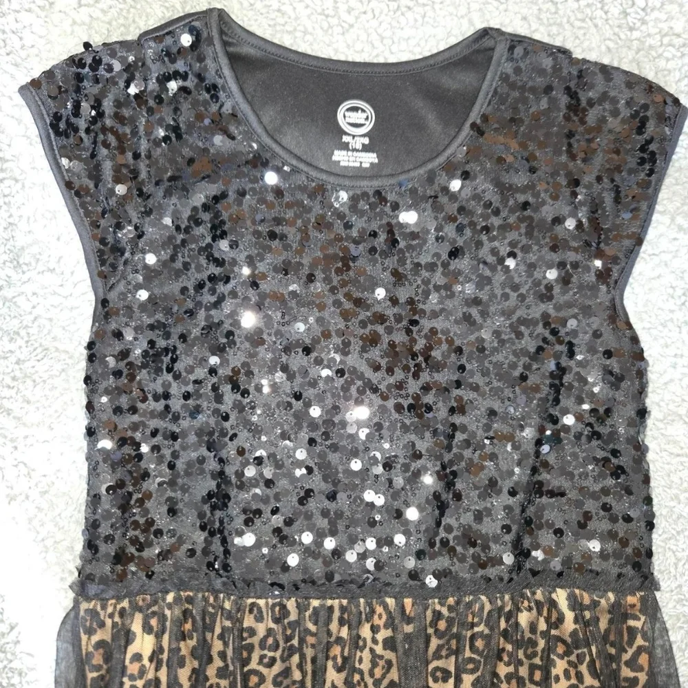 Girls' Black & Brown Leopard Print Sequin Dress – Size XXL 🐆✨ - Picture 3 of 6